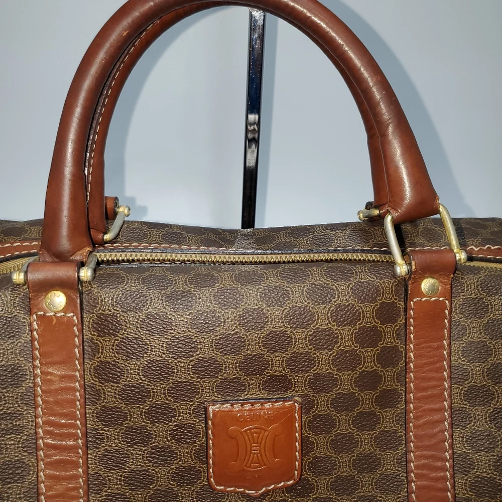Celine Vintage Boston Bag  in Brown Macadame Coated  Canvas . - Picture 4 of 13